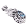 Blue Topaz e Pearl Gemstone 925 Pingente de prata sólida